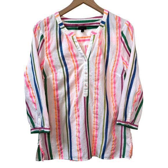 TALBOTS Striped Tunic Top Women's S Cotton Blend Colorful Beach Vacation Summer - Picture 1 of 10